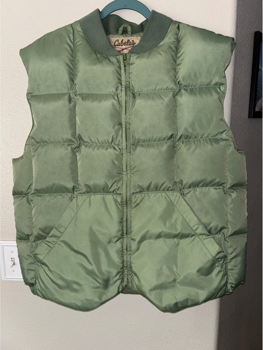 Vtg 80s 90s Cabelas Goose Down Puffer Vest Green Square Quilt Men’s 3XL XXXL